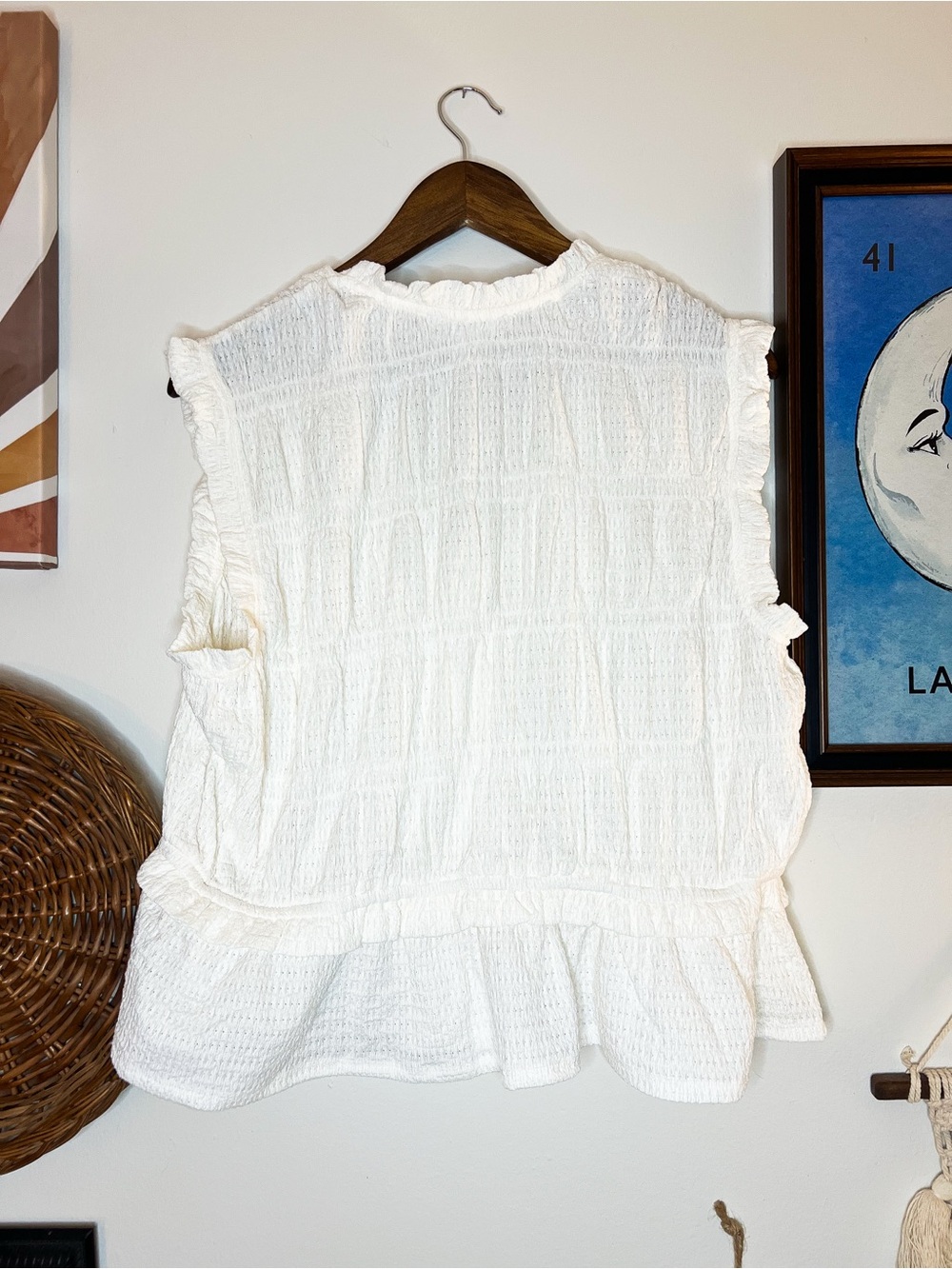Women’s White Ruffle Tie-Front Sleeveless Top - Picture 5 of 5